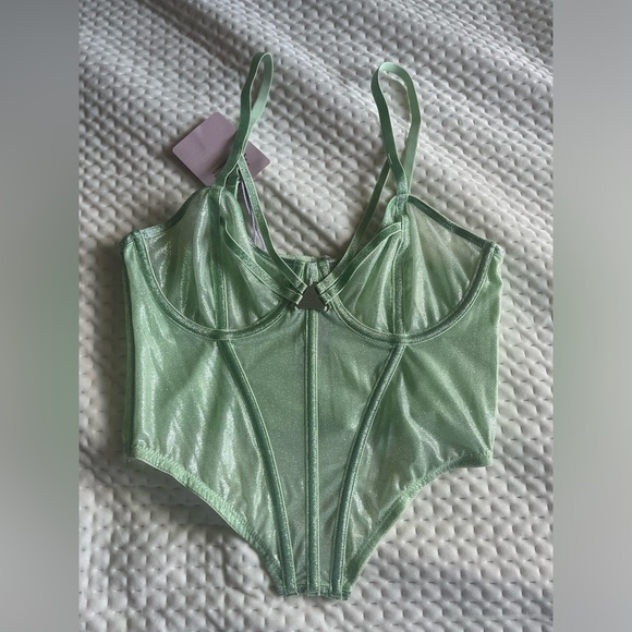 NWT Savage X Fenty Bustier Women Size M Going Platinum Mesh Green Mist Shimmer - Picture 5 of 9